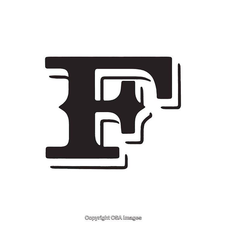 Stylized Letter F in Black Serif with Artistic Shadow Effect