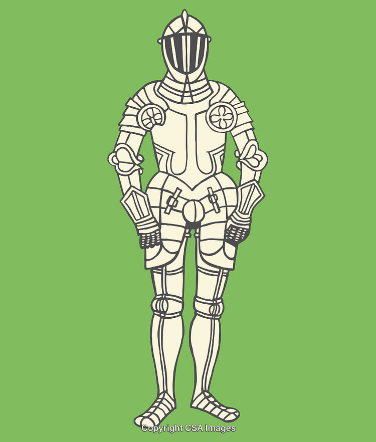 Medieval Knight in Full Armor Illustration on Green Background