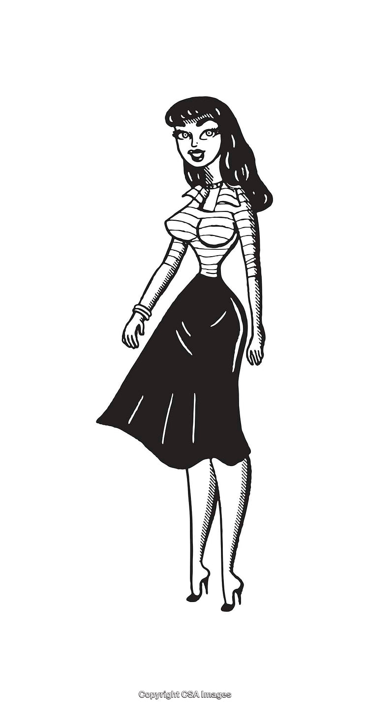 Stylish Line Art Illustration of a Woman in Vintage Attire