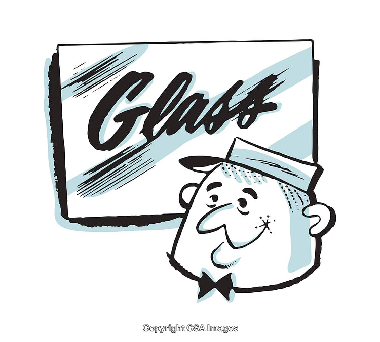 Vintage Black and White Illustration of a Man with Glass Sign