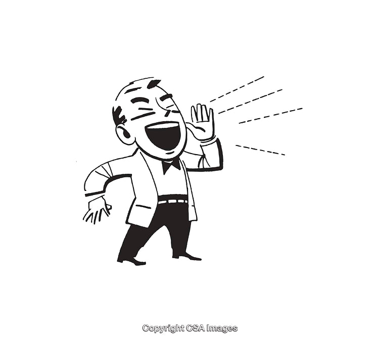 Retro Style Black and White Illustration of a Man Speaking Loudly