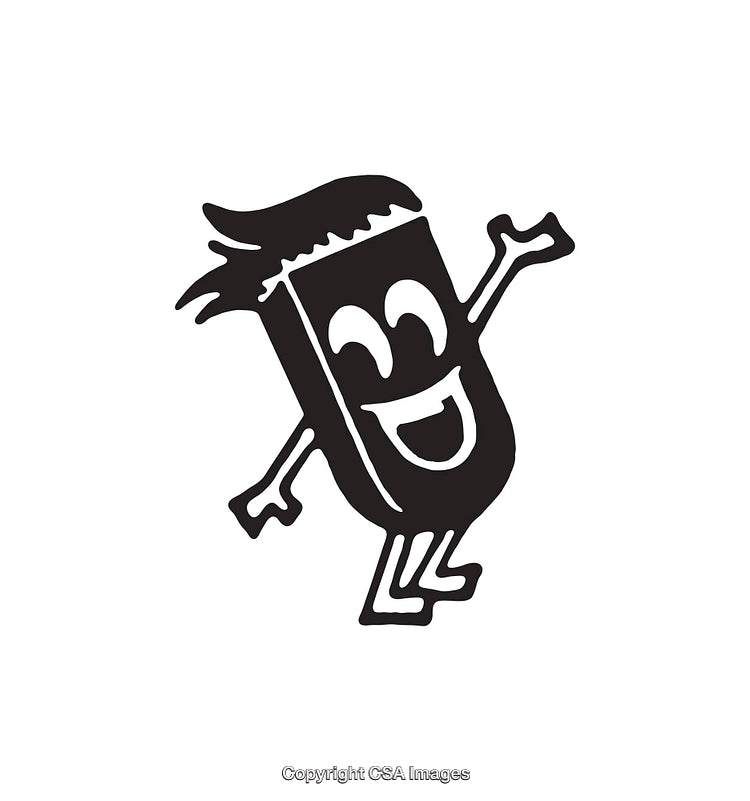 Playful Cartoon Character Celebrating Happiness in Black and White Illustration