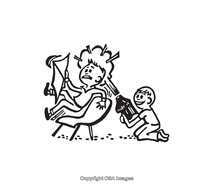 Humorous Black and White Cartoon Illustration of Mischievous Children