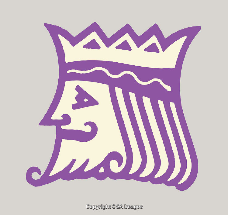 Minimalist Line Art of a Regal King Illustration in Purple and Beige