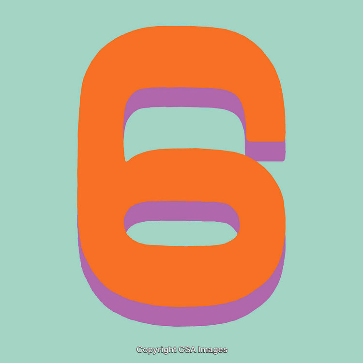 Colorful Illustration of the Number Six on a Turquoise Background