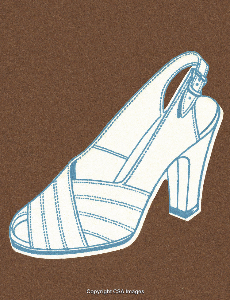 Illustration of a Blue High-Heeled Sandal on a Brown Background