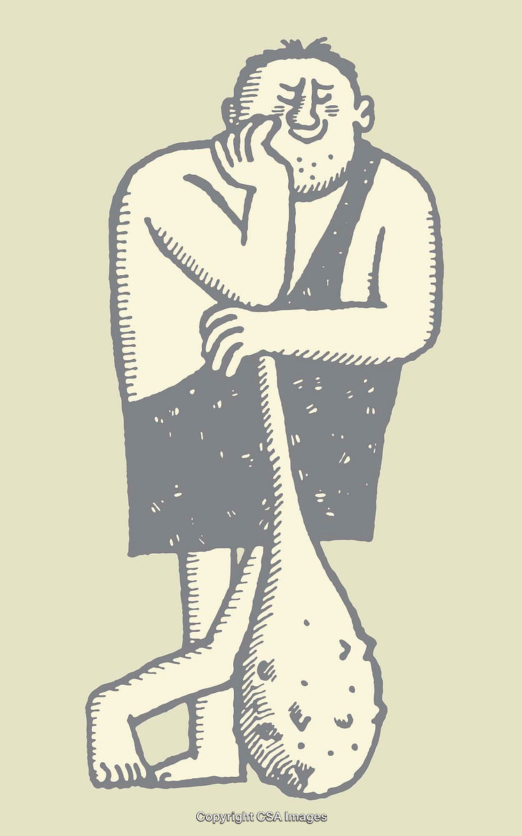 Cartoon Caveman Illustration Featuring Club And Contemplative Pose in Soft Colors