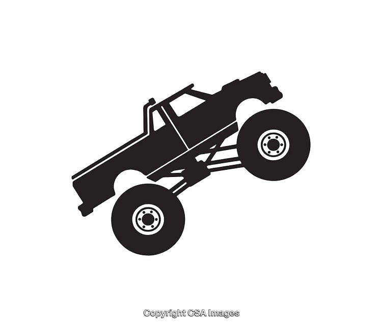 Black and White Line Art of a Monster Truck Jumping