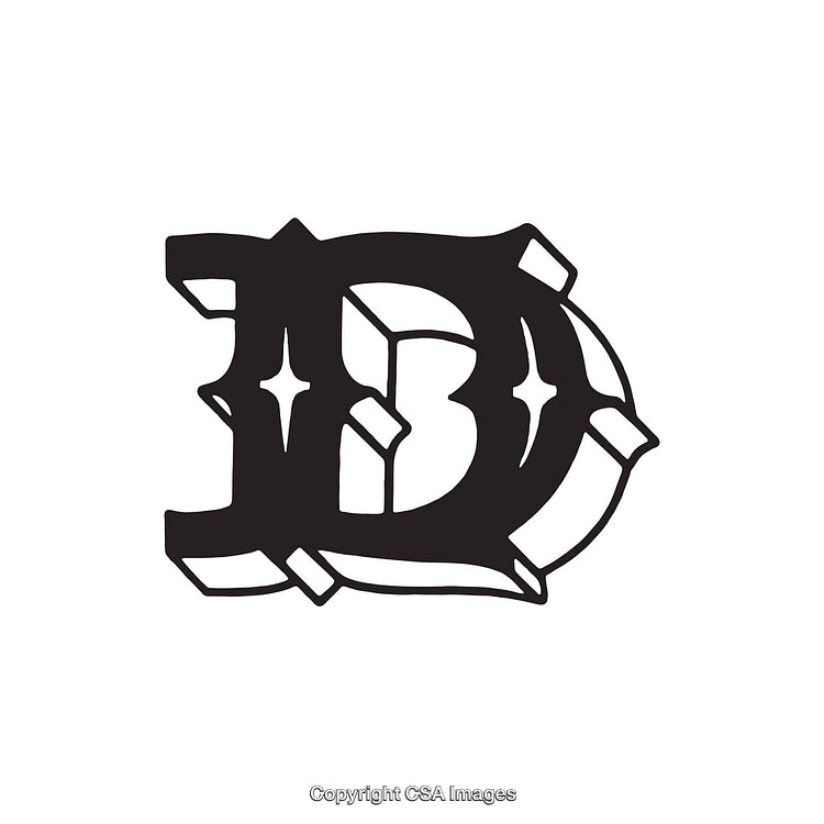 Stylized Black Letter D with Geometric and Star Accents