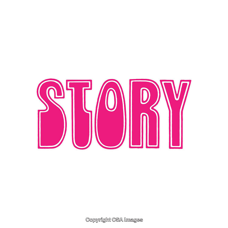 Bold Pink Typography of the Word 'Story' on White Background