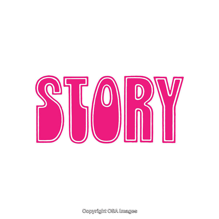 Bold Pink Typography of the Word 'Story' on White Background