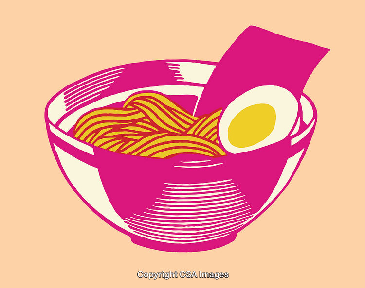Colorful Line Art Illustration of a Delicious Bowl of Ramen Noodles