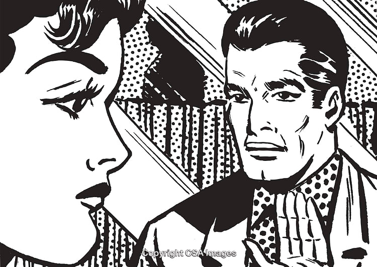 Vintage Comic Style Illustration of a Man and Woman in Conversation