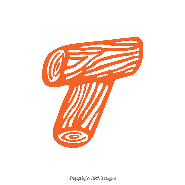 Creative Letter T Design With Wooden Texture in Vibrant Orange