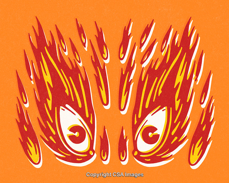 Abstract Illustration of Fiery Eyes with Flame Patterns in Vivid Orange