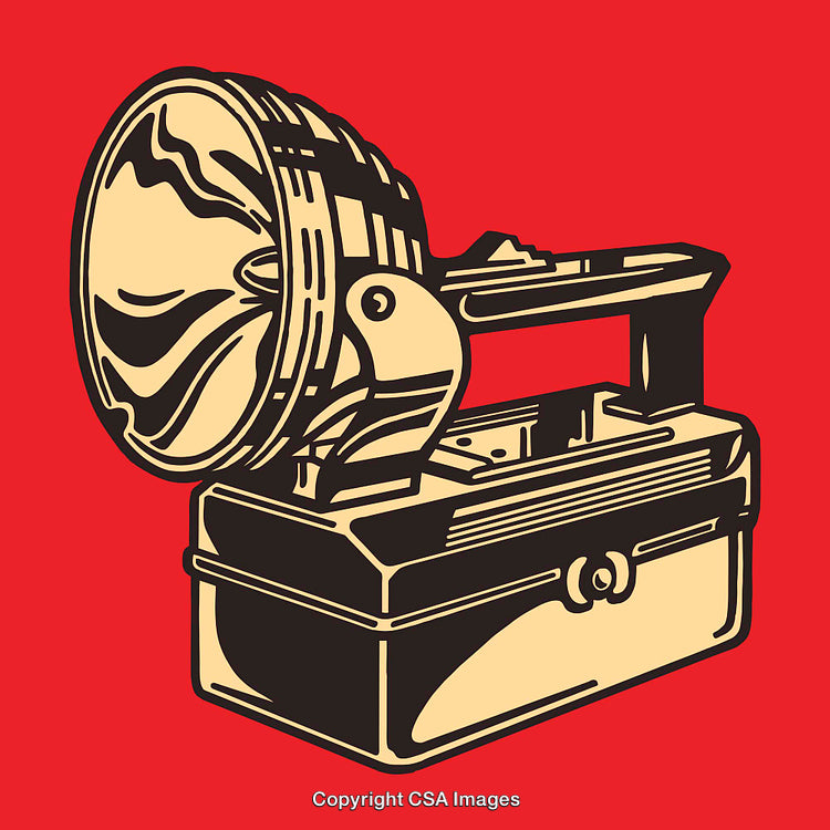 Vintage Gramophone Illustrated in Bold Classic Style on a Vibrant Red Background