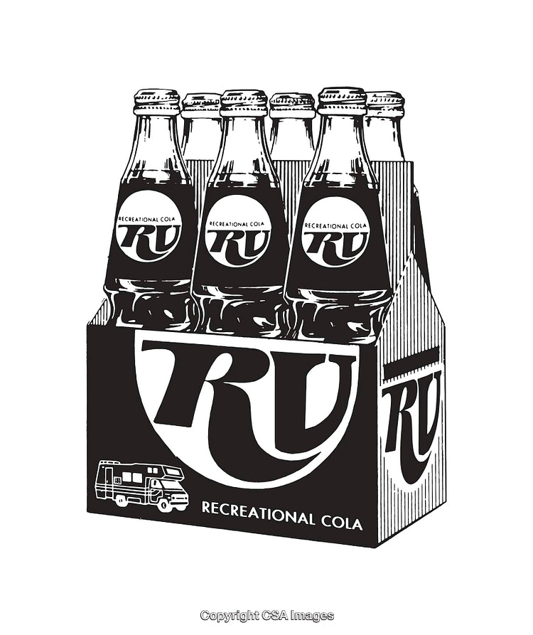 Vintage Black and White Illustration of Cola Bottle Packaging