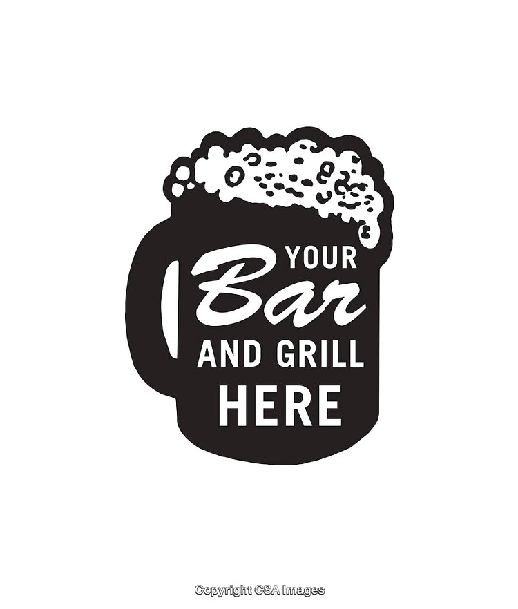 Black and White Line Art Beer Mug with Your Bar and Grill Text
