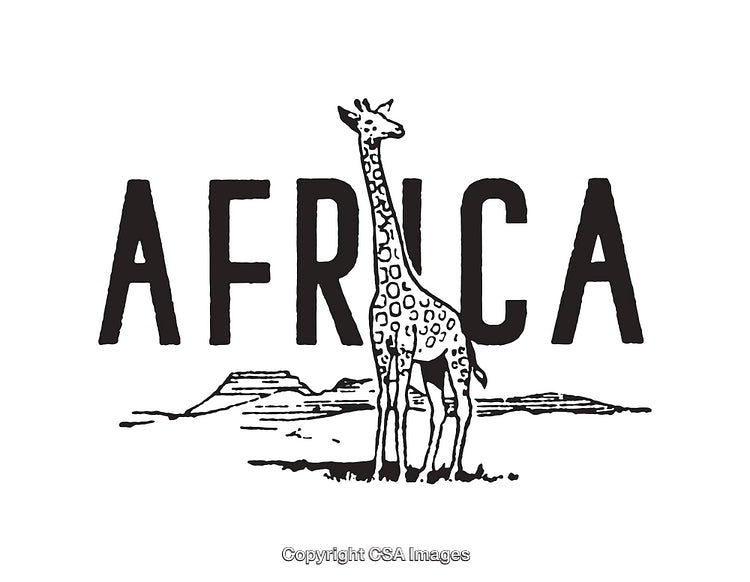 Black and White Illustration of a Giraffe With Africa Text