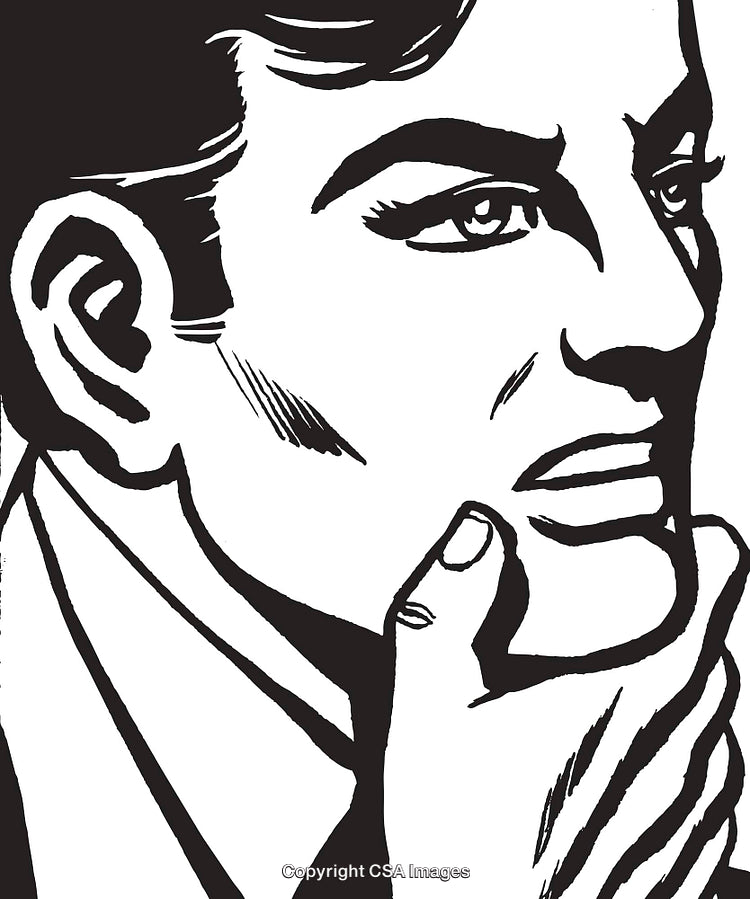 Vintage Retro Style Illustration of Pondering Man in Thoughtful Pose
