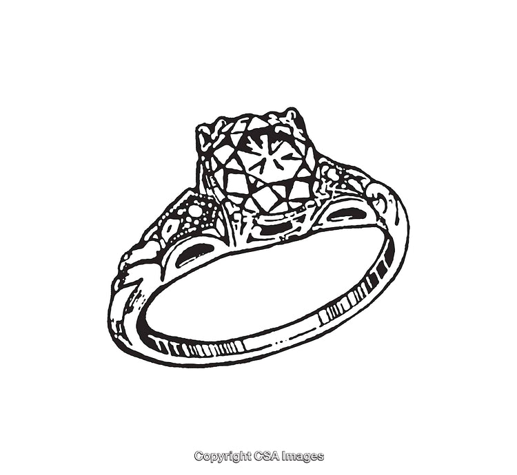 Detailed Black and White Line Art of a Vintage Ring Design