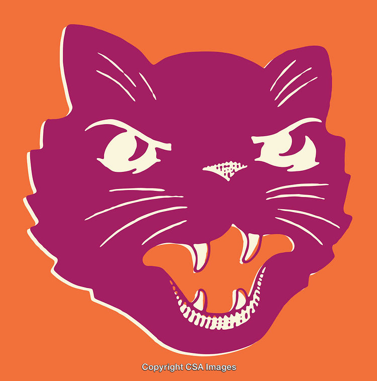 Colorful Graphic Illustration of Roaring Cat with Orange and Purple Tones