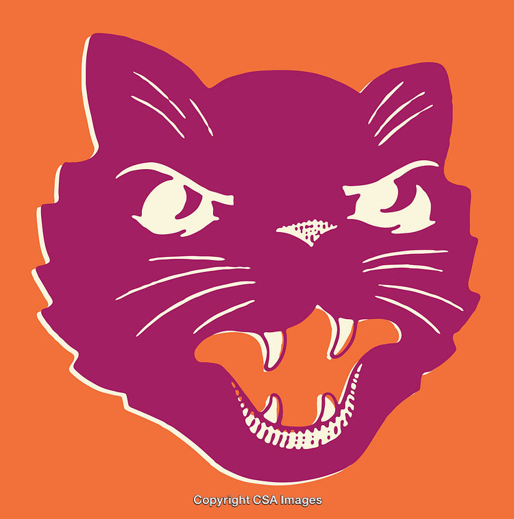 Colorful Graphic Illustration of Roaring Cat with Orange and Purple Tones