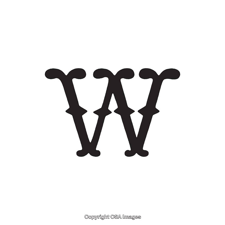 Decorative Black Letter W in Ornate Serif Style Displayed on White Background