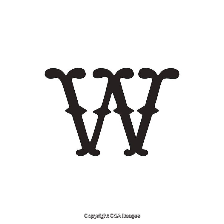 Decorative Black Letter W in Ornate Serif Style Displayed on White Background