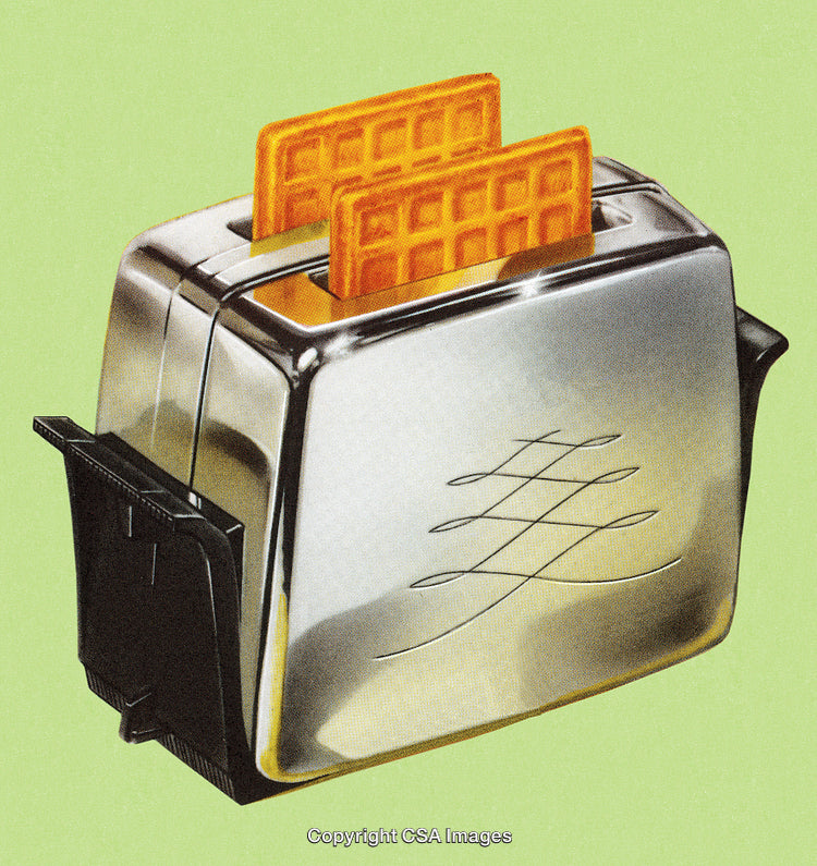 Classic Toaster with Golden Waffles Against Bright Green Background