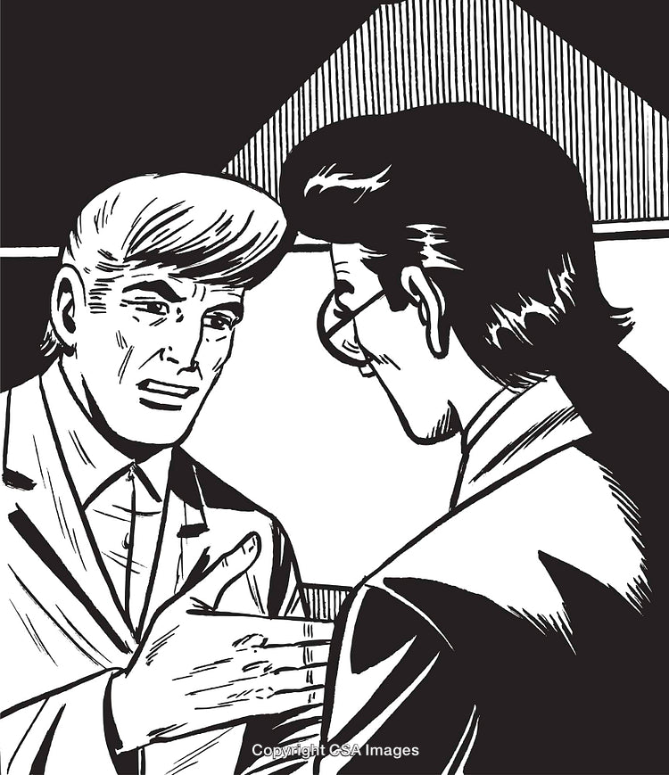 Retro Illustration of Two Businessmen Engaged in a Serious Discussion