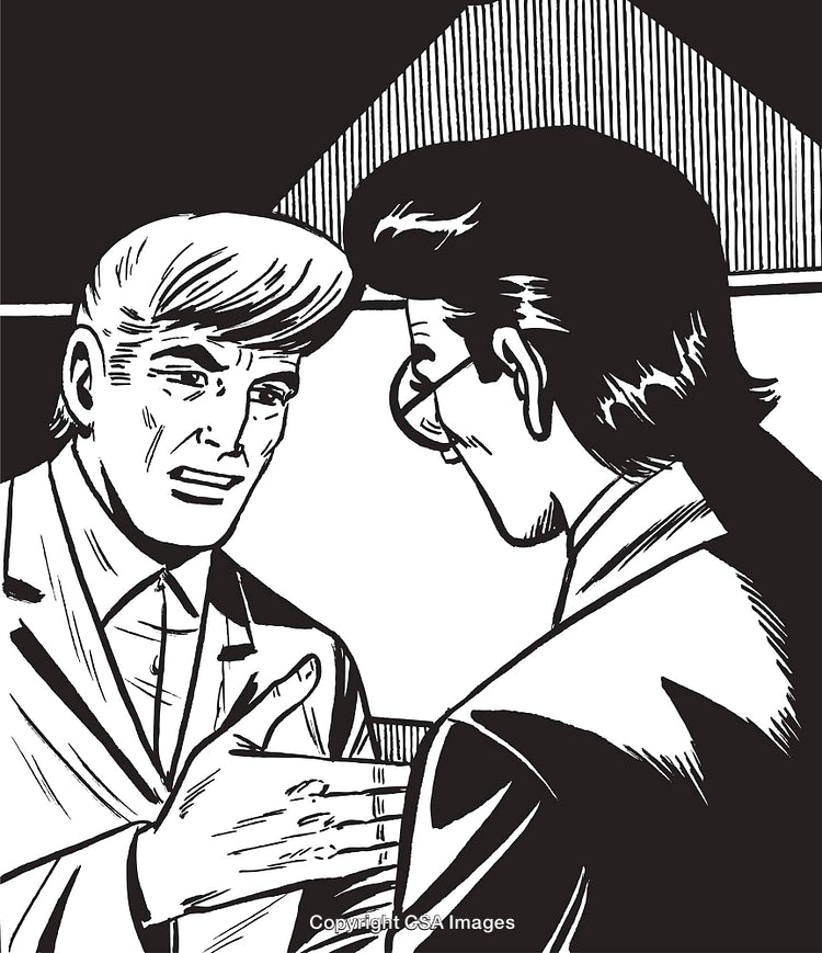 Retro Illustration of Two Businessmen Engaged in a Serious Discussion