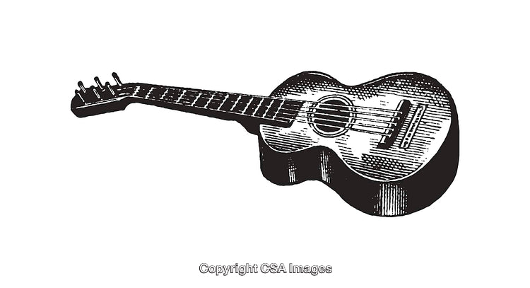 Black and White Line Art of Vintage Acoustic Guitar