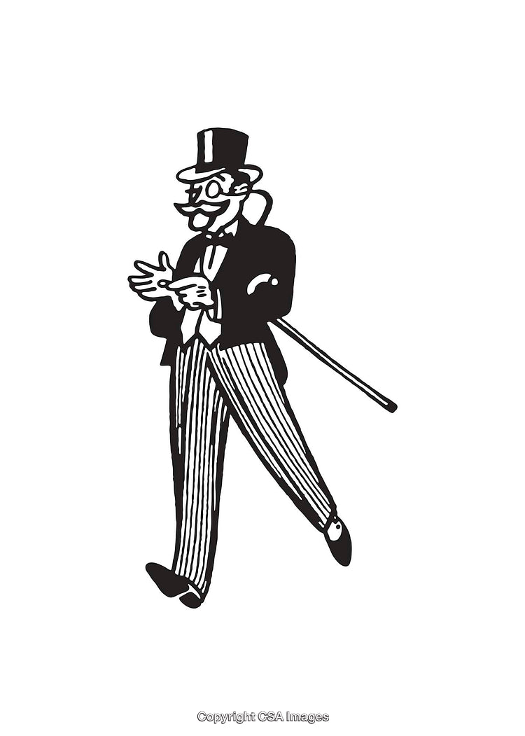 Classic Gentleman in Black and White Cartoon Illustration Style
