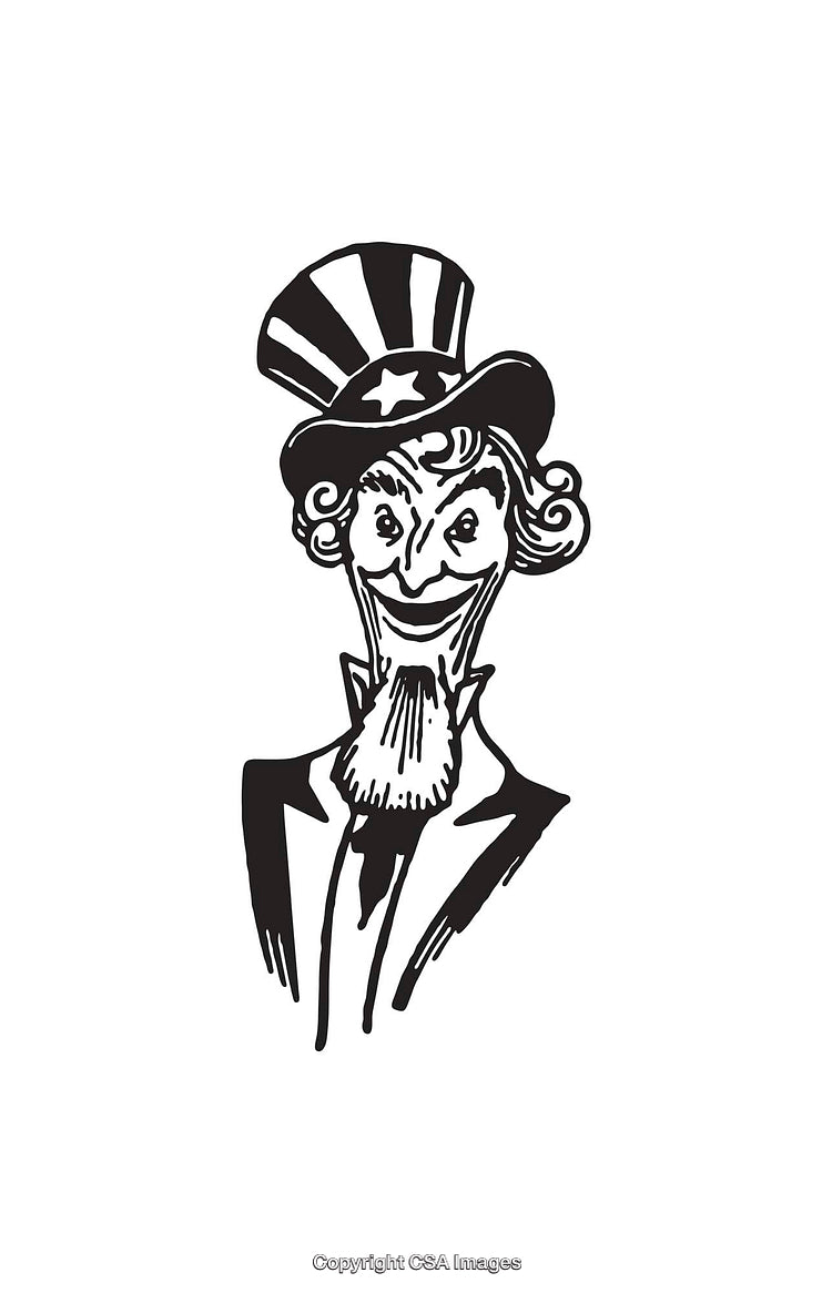 Vintage Black and White Illustration of a Patriotic Character