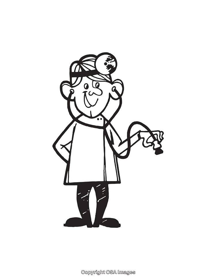 Black and White Cartoon Illustration of a Happy Doctor with Stethoscope