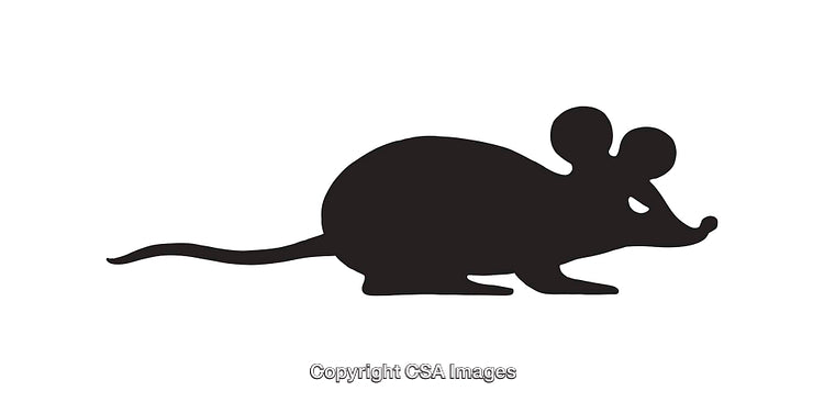 Silhouette Illustration of a Mouse in Black on White Background