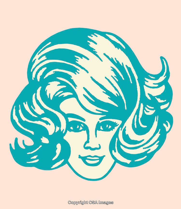 Retro Style Line Art Illustration of Woman's Face with Vintage Hairstyle