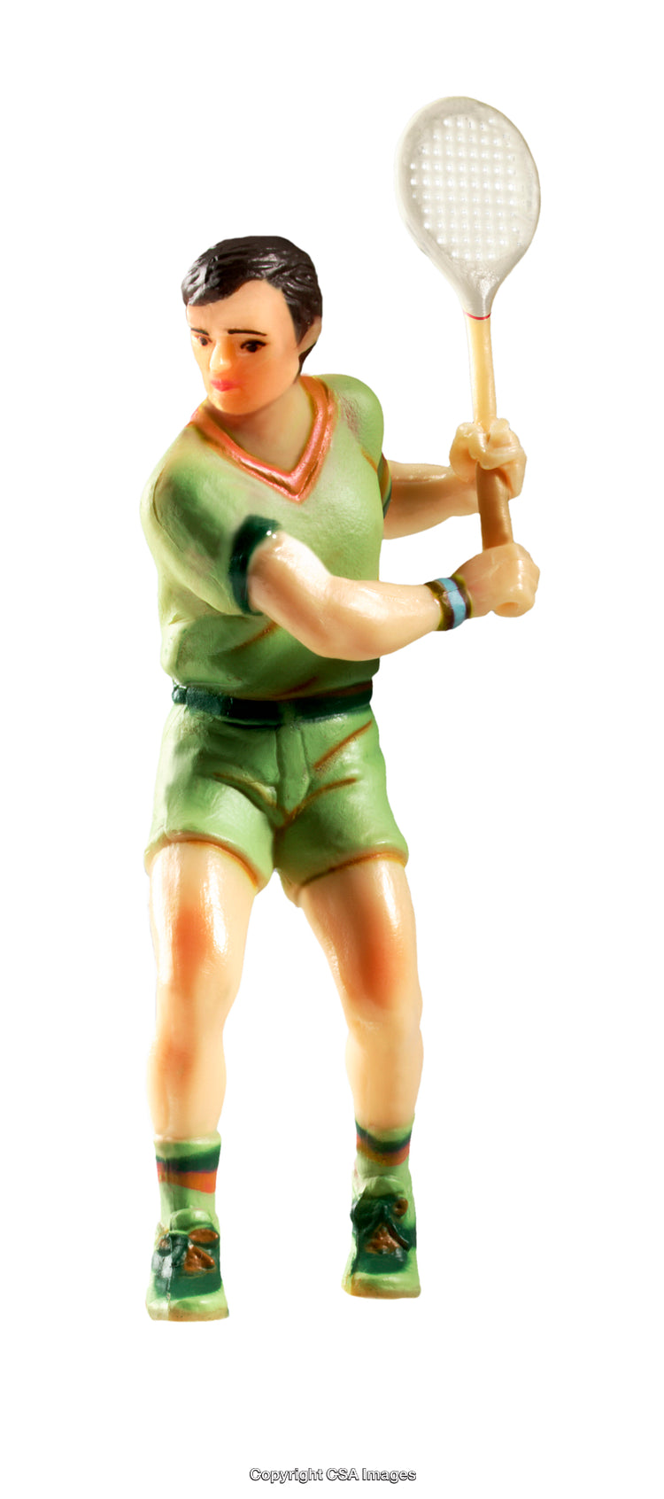Plastic Figurine of Tennis Player Holding Racket in Ready Stance