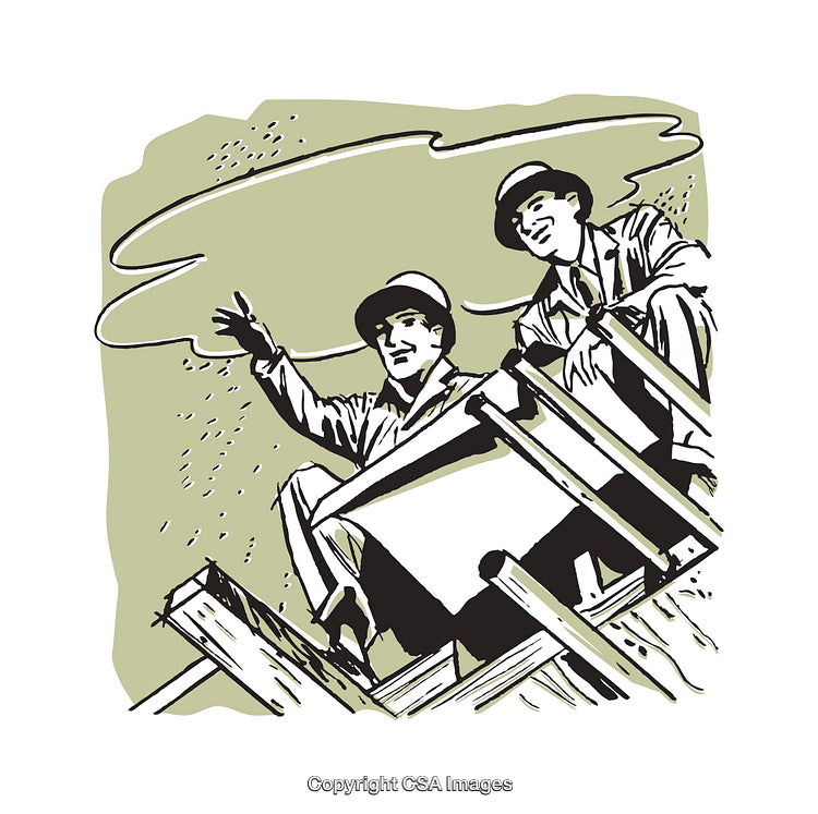 Retro Illustration of Two Workers on a Construction Project