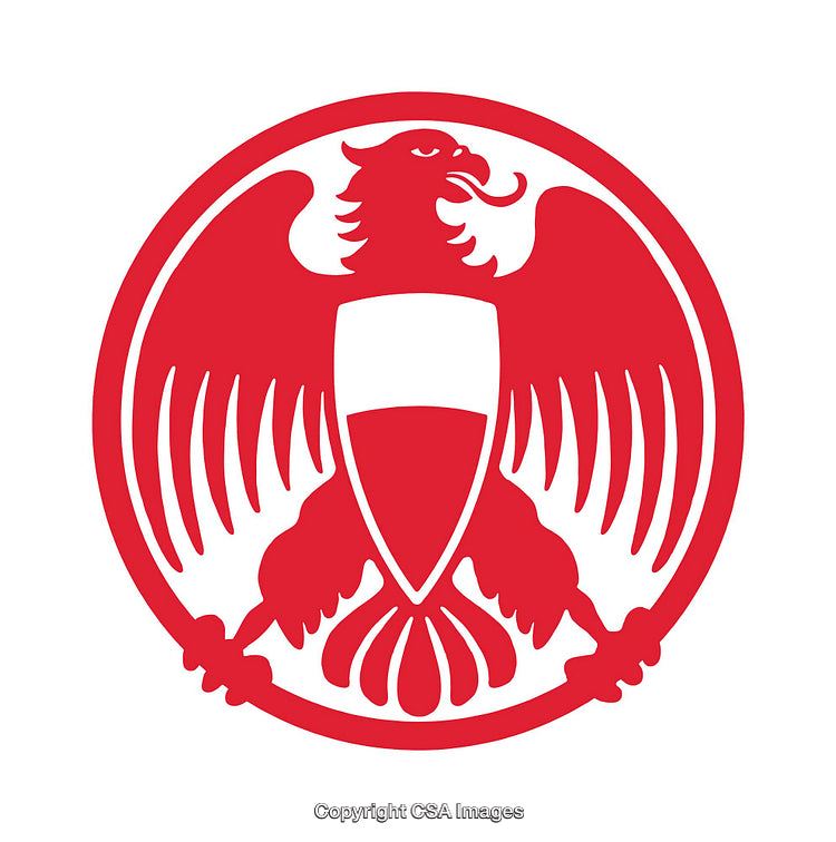 Red Eagle Emblem with a Shield Centerpiece on White Background
