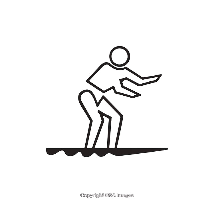 Black and White Icon Depicting a Surfer in Action on Waves