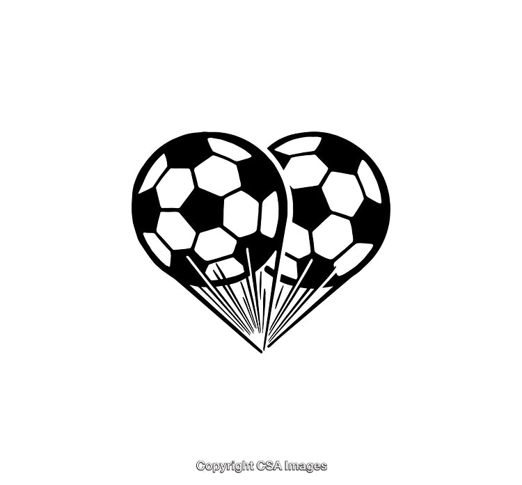 Black and White Soccer Heart Illustration, Sports and Passion Symbol Artwork