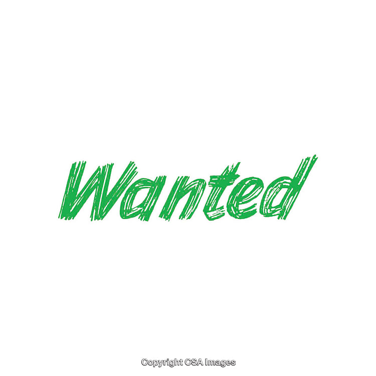 Green Text with the Word Wanted Displayed on a White Background