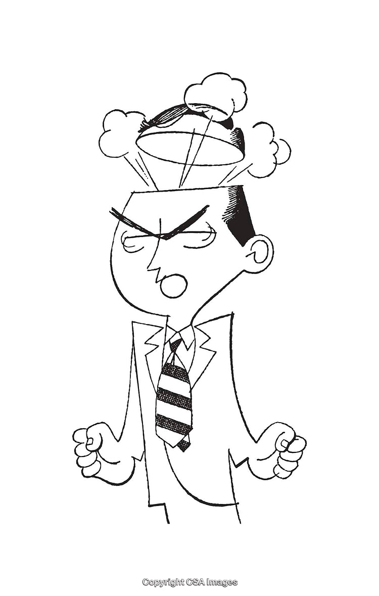 Black and White Line Art of an Angry Person Expressing Frustration