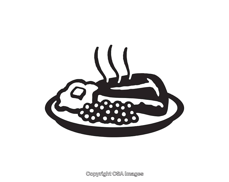 Black and White Illustration of a Food Platter with Steam