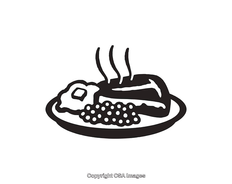 Black and White Illustration of a Food Platter with Steam