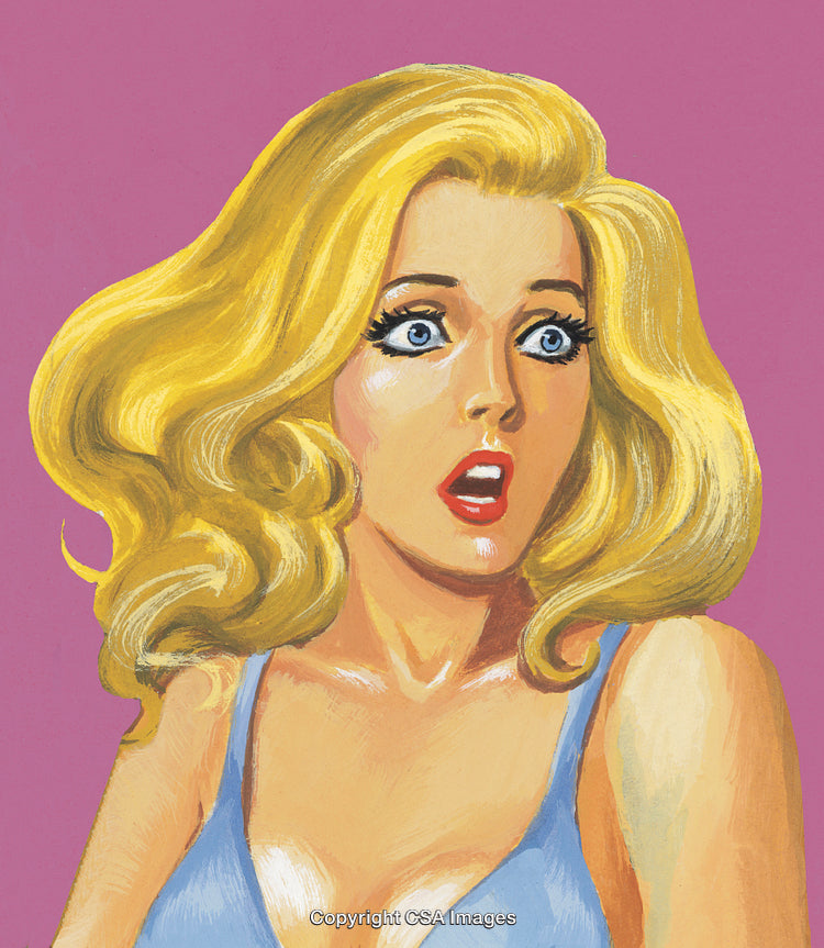Surprised Blonde Woman with Retro Style and Shocked Expression Against Pink Background