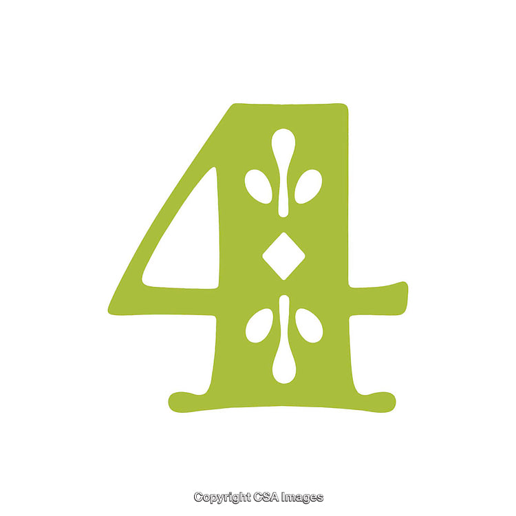 Modern Green Number Four With Elegant Decorative Pattern