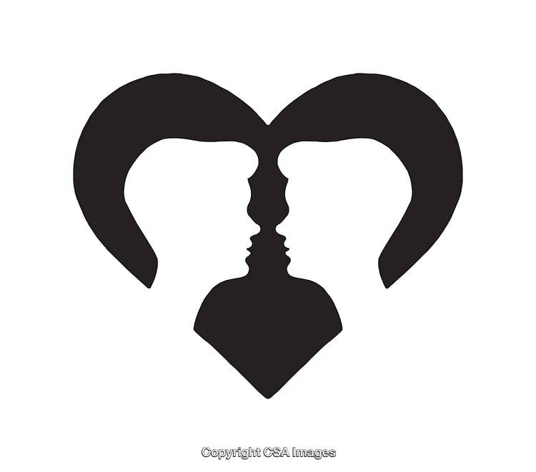 Two Faces Forming a Heart Shape in Black and White Illustration